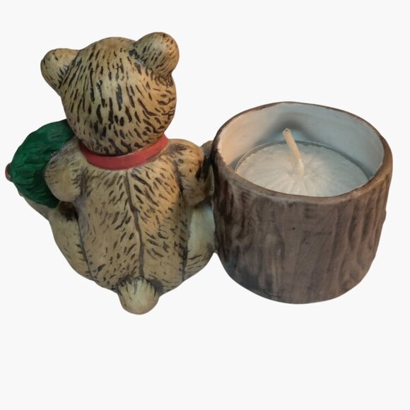 Teddy Bear Figurine Candle Holder Christmas Holiday Wreath - Picture 3 of 8